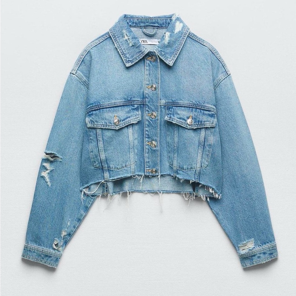 Zara Blue Distressed Jean Jacket